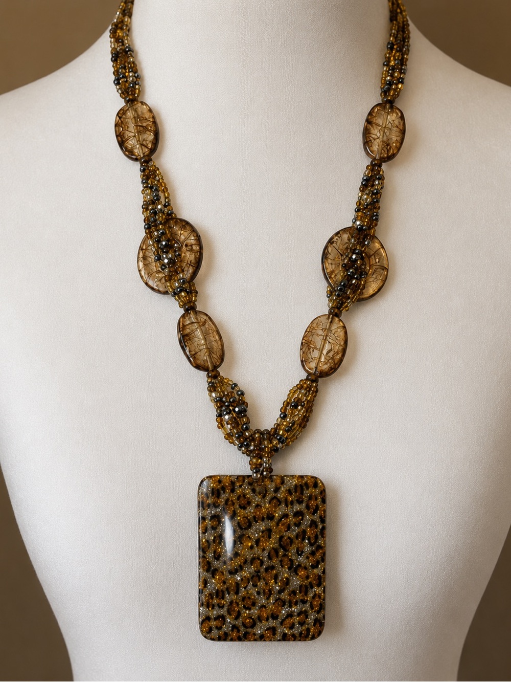 Leopard Print Pendant Necklace | Bold Gold Statement Necklace